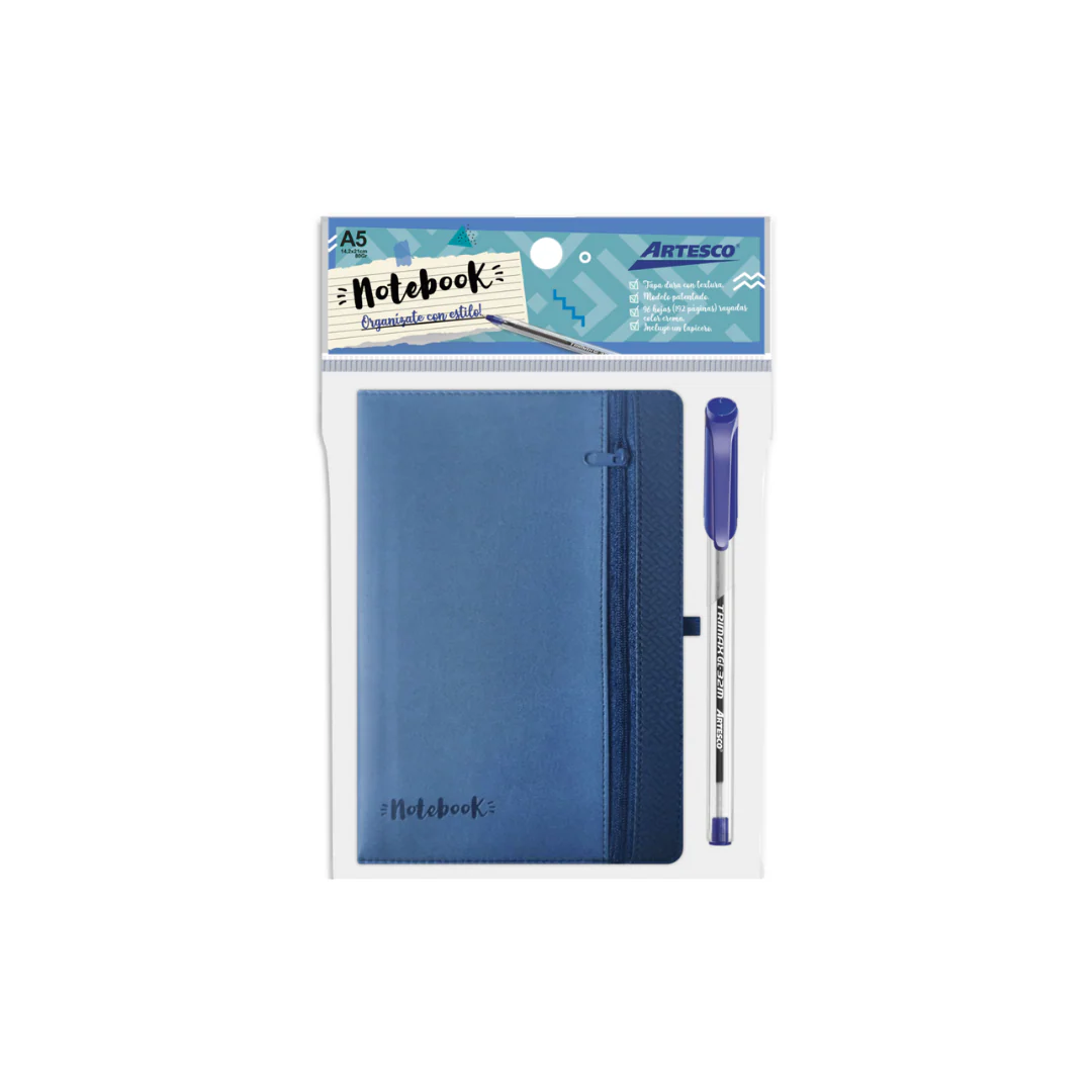 LIBRETAS DE NOTAS C/ZIPPER AZUL C/BOLIGRAFOS GL32 AZUL