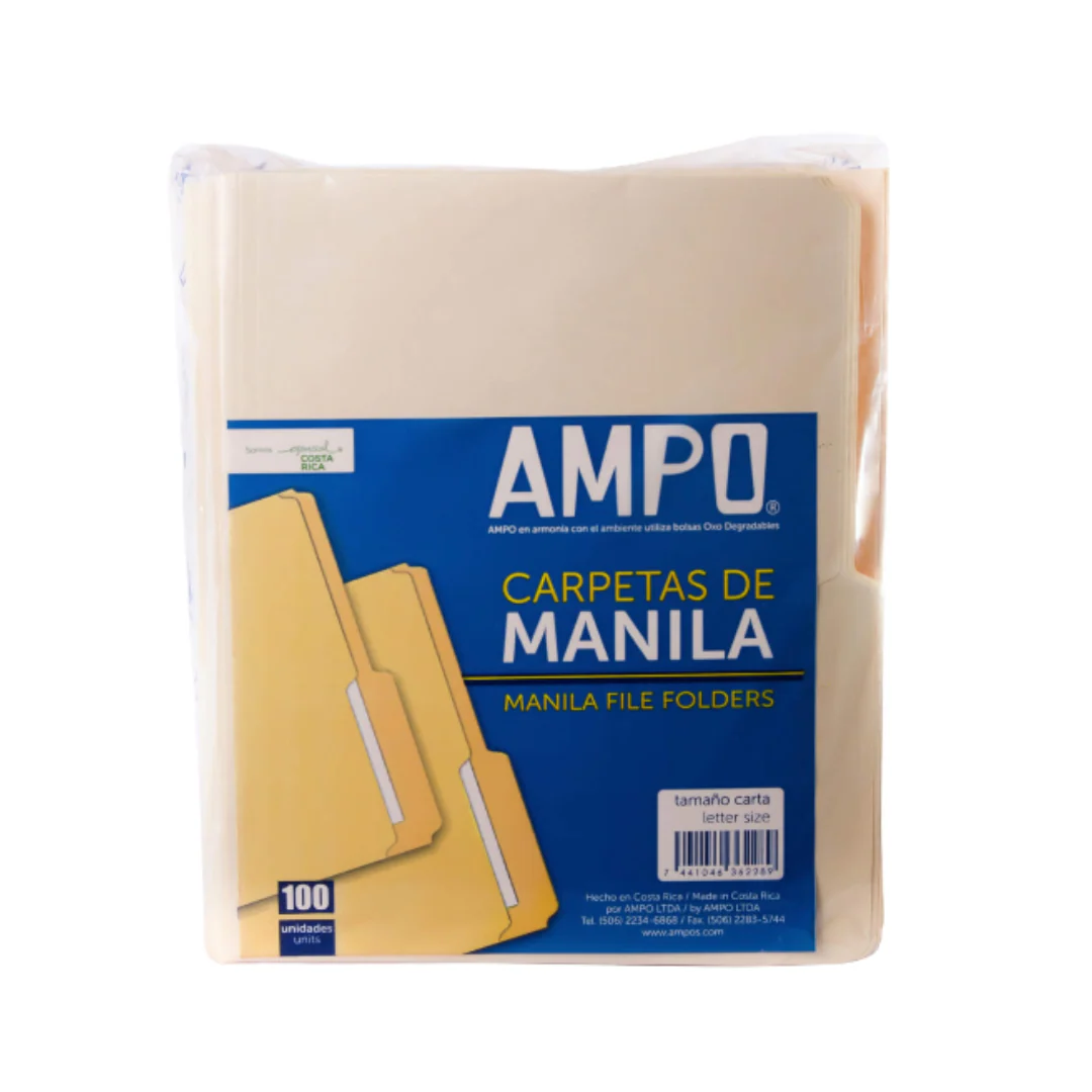 FOLDERS MANILA (8.5 X 11) 100/1 BOLSA AMPO