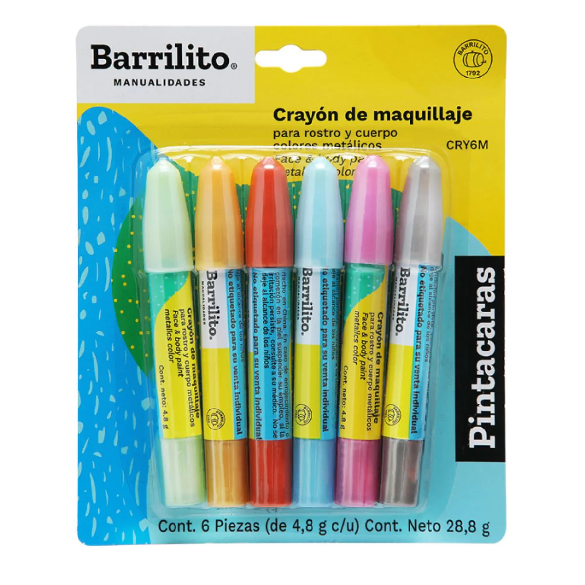 JUEGO DE CRAYONES PINTACARAS 6/1 METALICO SURTIDOS BLISTER