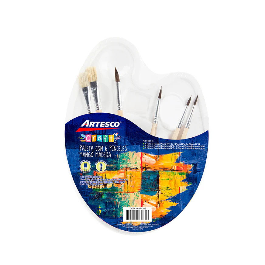 JUEGO DE PINCELES 6/1 C/PALETA PLASTICA
