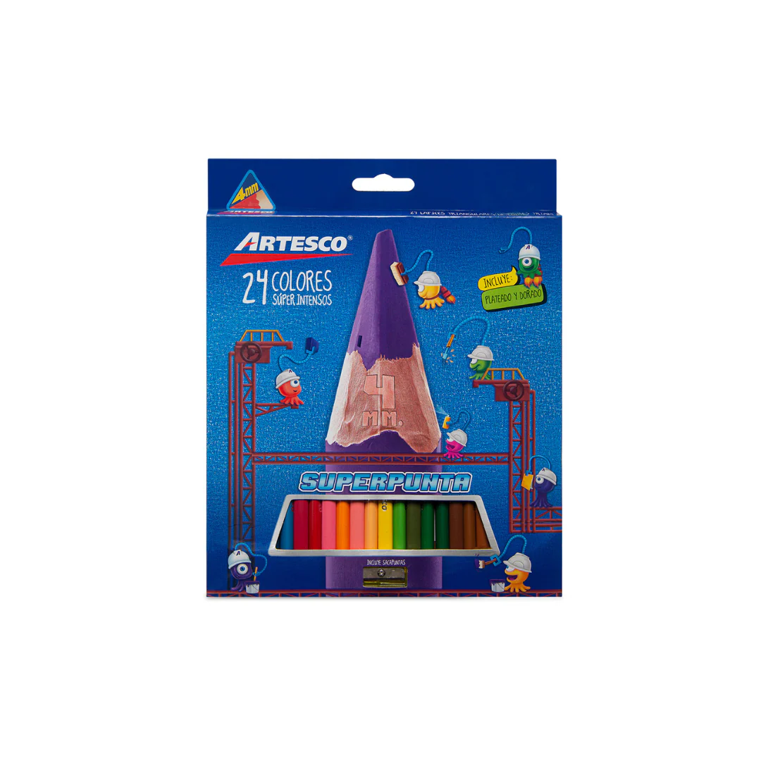 JUEGO LAPICES COLORES 4mm 24/1 LARGO TRIANG. C/SACPT