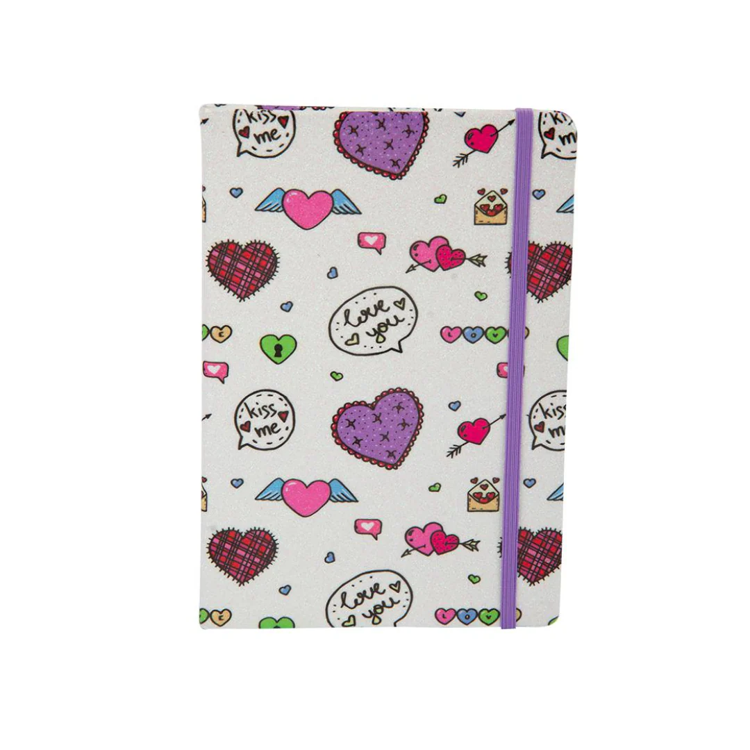 LIBRETAS GLITTER C/ELASTICO A5 195H VALENTINE BLISTER