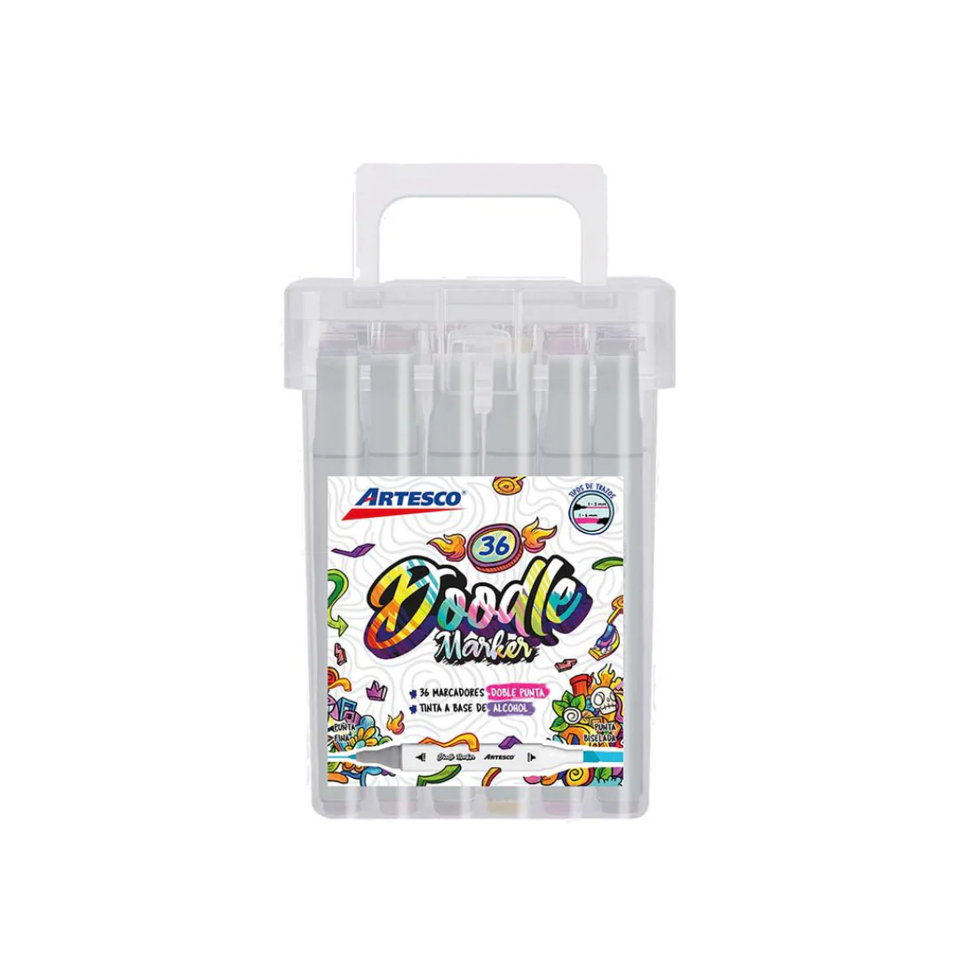 MARCADORES DOBLE P. DOODLE A BASE DE ALCOHOL 36/1 Caja Plastica